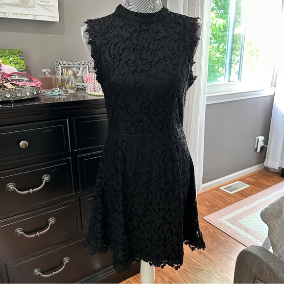 Francesca’s Black Lace Sleeveless Fit & Flare Dress Mini Dress Size Large - Picture 2 of 14